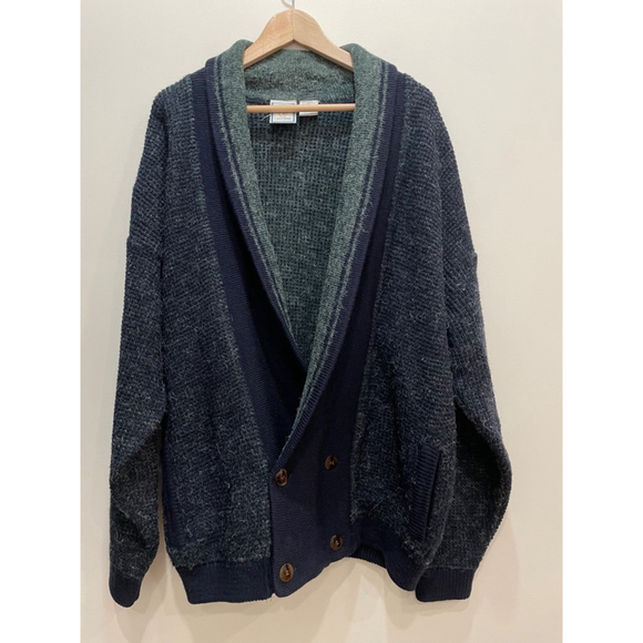 Uomo Sunday’s Vintage Men’s Cardigan Sweater L Preppy Grandpa Academia Boxy - Picture 1 of 8